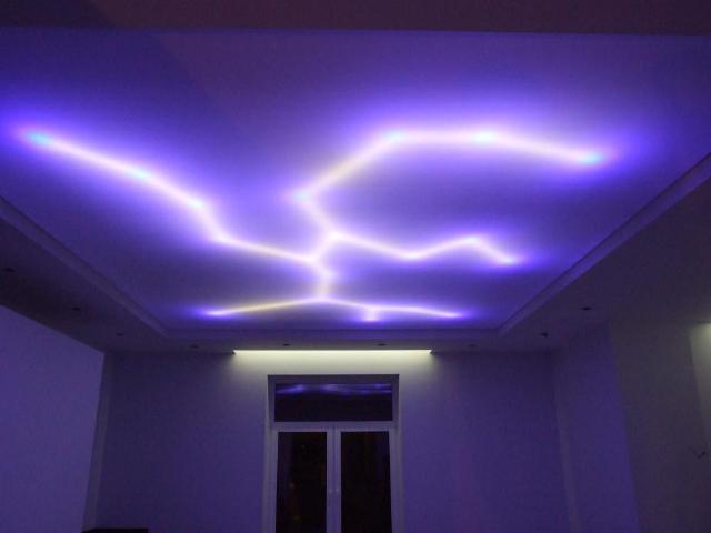 Скрытая подсветка натяжного потолка светодиодной лентой изнутри