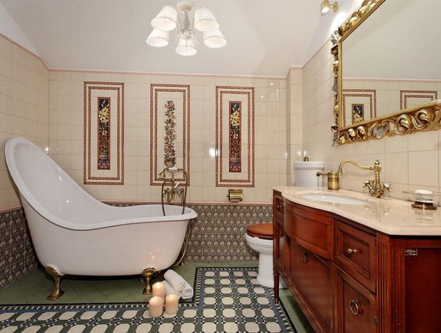 Серая ванная комната в ретро-стиле