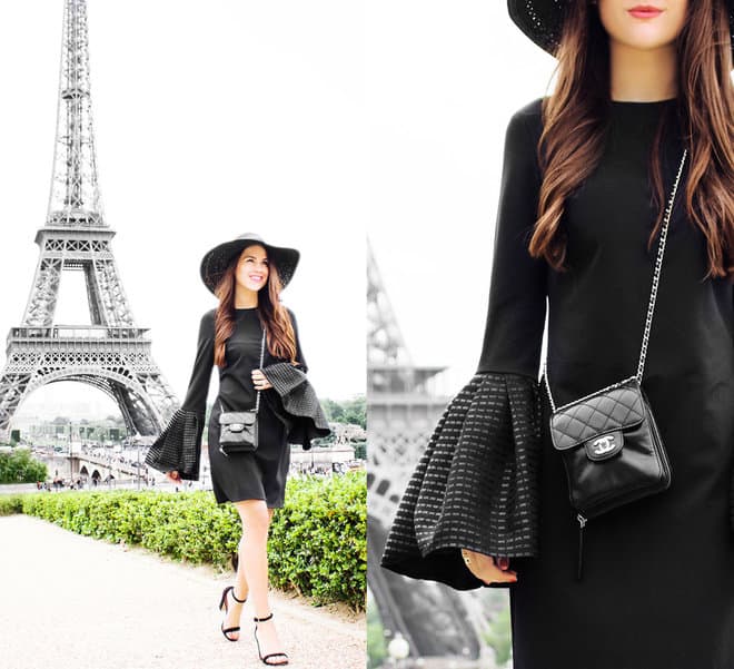 Маленькое черное платье и сумочка на цепочке