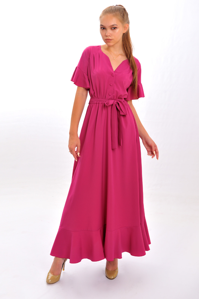 Фото https://wearme.com.ua/ Платье миди с оборками, цвет ягодный